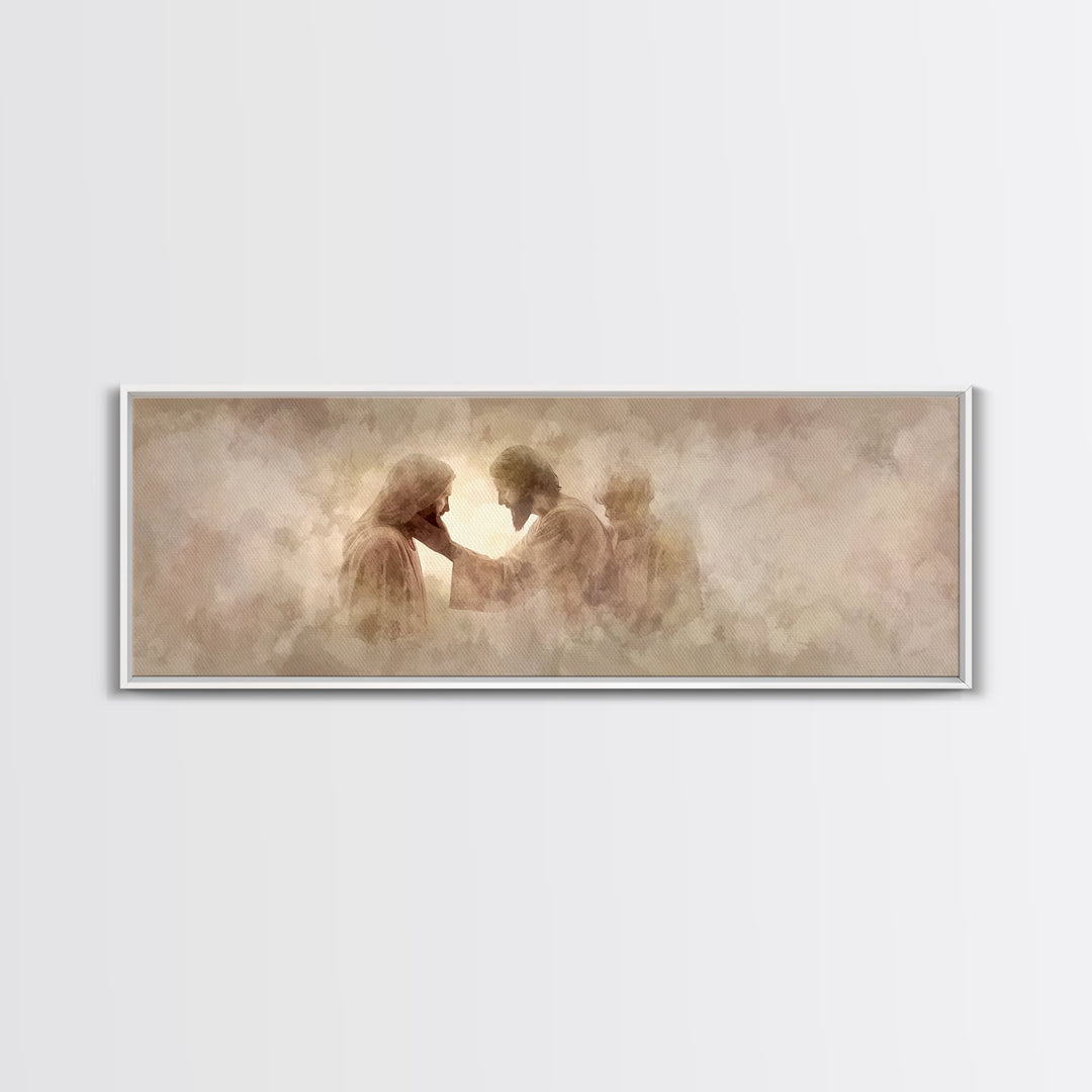 Tender Restoration | Framed Canvas Print | Christian Art Canvas | Large Jesus Painting | Panoramic Painting | Christian Wall Art | Christia