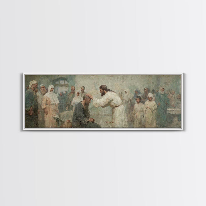 Healing Grace Path, Framed Canvas Print, Christian Art Print, Jesus Painting, Panoramic Art, Christian Wall Art, Christian Decor