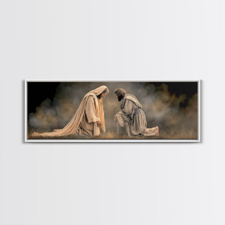 Silent Devotion – Framed Canvas Print – Christian Paintings – Jesus Art Print – Panoramic Wall Art – Modern Christian Art – Christian Home