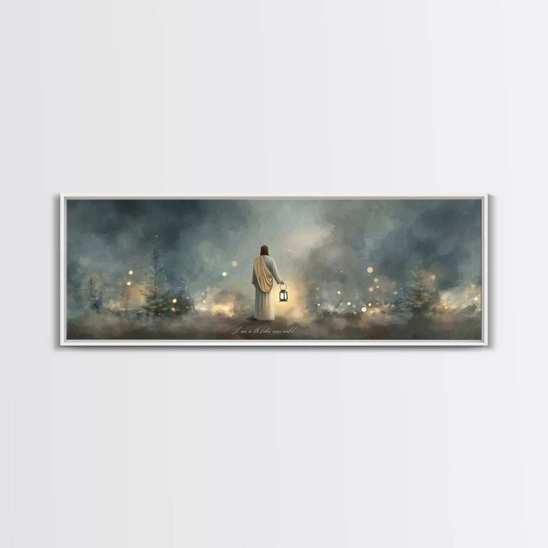 Lantern Of Hope | Framed Canvas Print | Jesus Canvas Art | Panoramic Art | Christian Wall Art | Christian Art Canvas | Christian Decoration