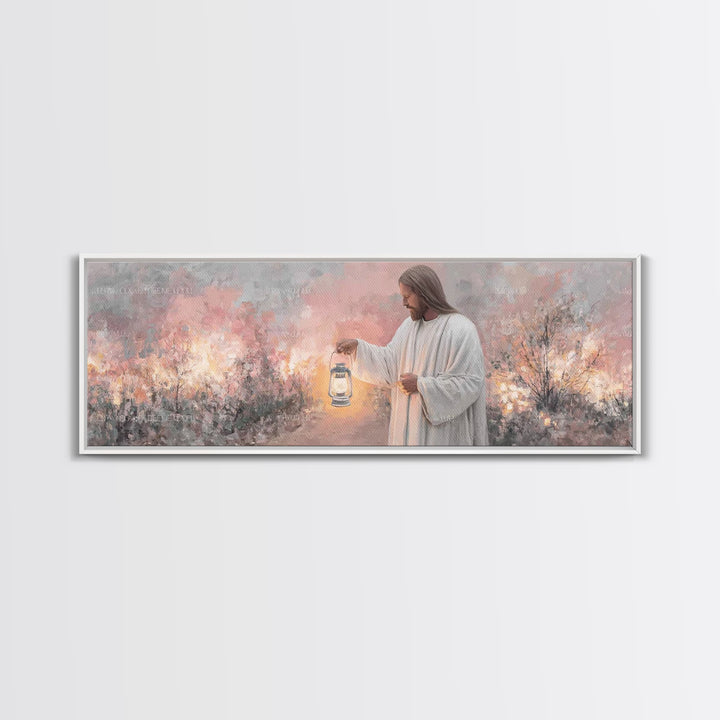 Calming The Night, Framed Canvas Print, Christian Art Work, Jesus Painting Canvas, Panoramic Wall Art, Christian Decoration, Modern Christi