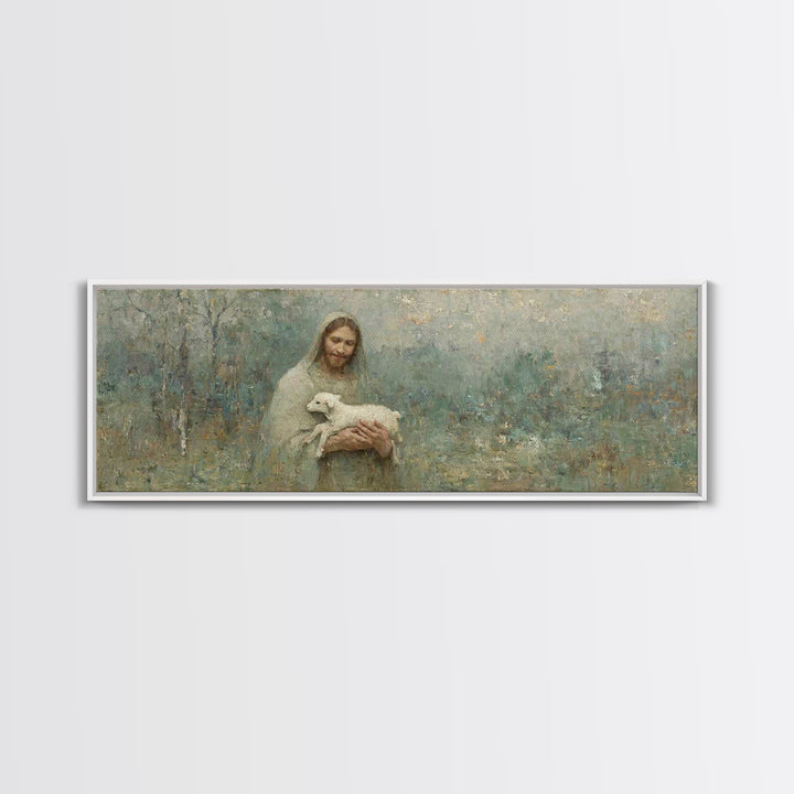 Pasture Of Peace, Framed Canvas Print, Panoramic Art, Christian Wall Art, Jesus Art Canvas, Christian Painting, Christian Decor