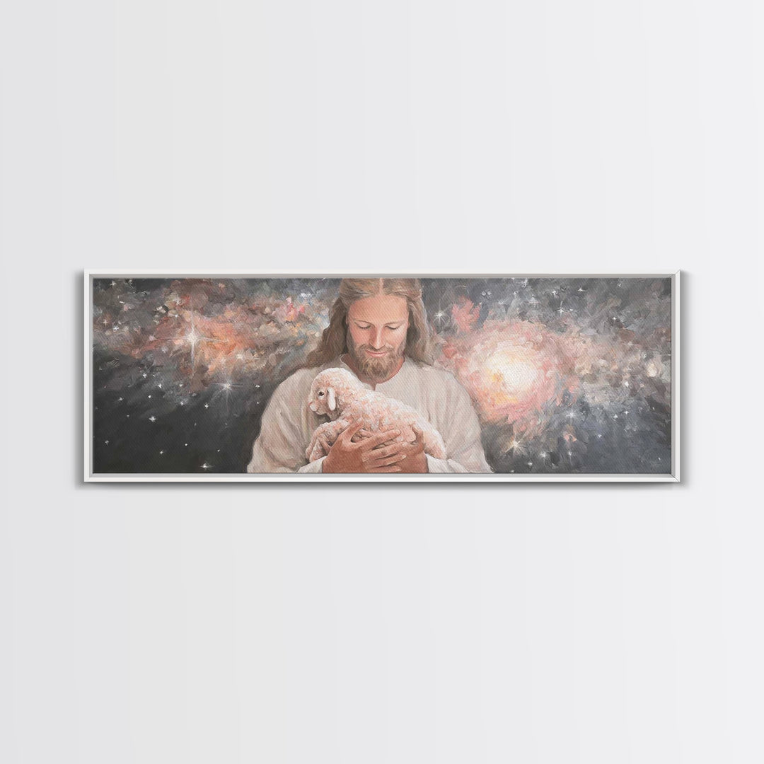 Galactic Embrace, Framed Canvas Print, Panoramic Painting, Jesus Art Print, Christian Wall Art, Christian Art Canvas, Christian Gift