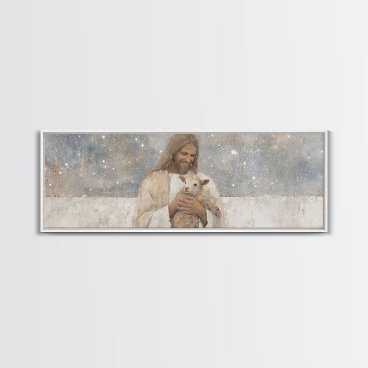 Cosmic Shepherd Light – Framed Canvas Print – Panoramic Art – Christian Art Canvas – Jesus Painting – Christian Wall Art – Subtle Christian