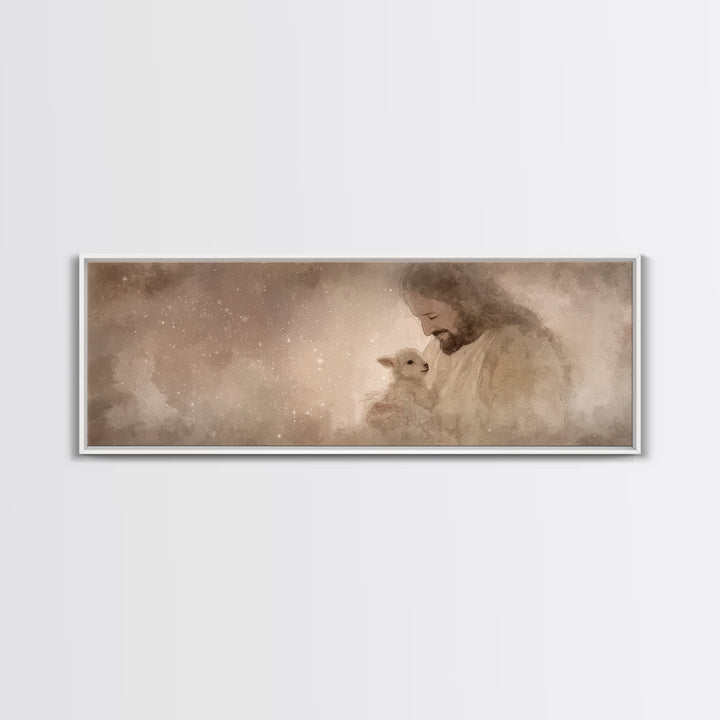 Blessed Night Lamb | Framed Canvas Print | Panoramic Art | Christian Art Print | Jesus Painting Canvas | Christian Wall Art | Christian Dec