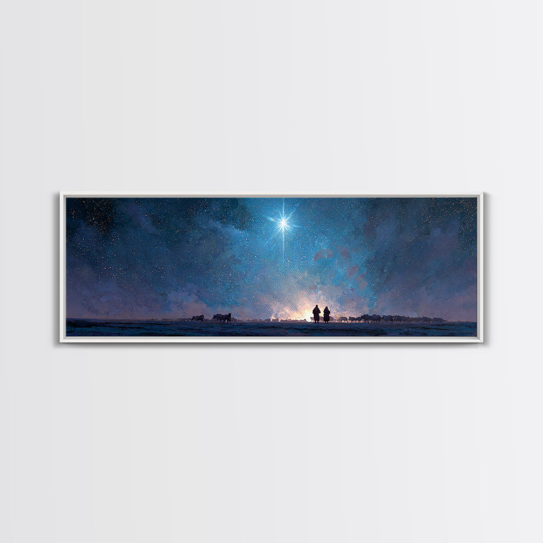 Heaven’s Guiding Star | Framed Canvas Print | Panoramic Wall Art | Christian Art | Christmas Art | Jesus Painting | Christian Art Canvas