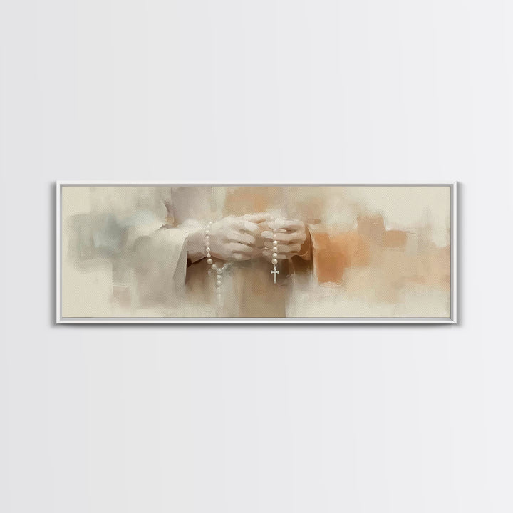 Peaceful Rosary Light, Framed Canvas Print, Christian Art Canvas, Christian Wall Art, Panoramic Art, Jesus Painting, Christmas Art