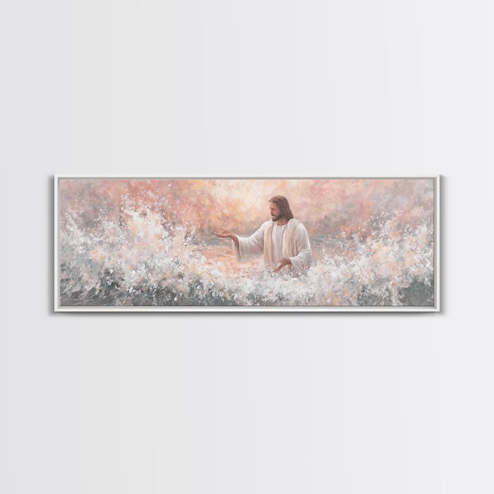 Waves Of His Grace – Framed Canvas Print – Panoramic Painting – Christian Art Canvas – Jesus Art Print – Christian Wall Art – Large Christi