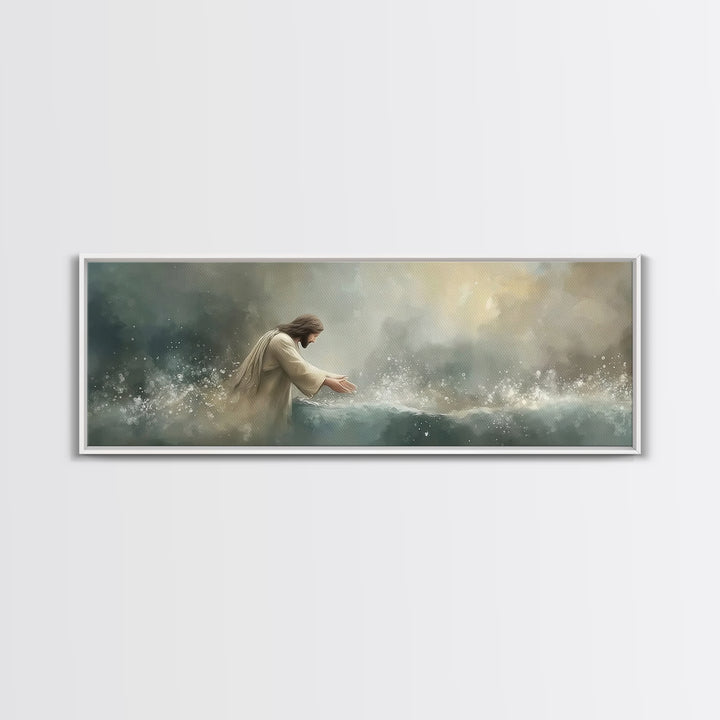 Heavenly Waters – Framed Canvas Print – Christian Wall Art – Jesus Painting – Panoramic Art – Christian Art Canvas – Christian Decor