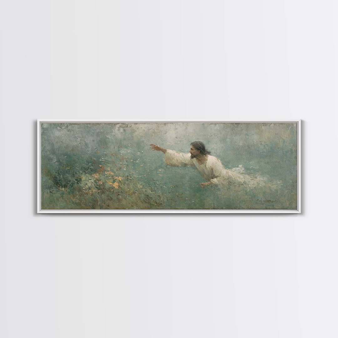 Redeeming Reach, Framed Canvas Print, Jesus Painting, Panoramic Wall Art, Christian Art Canvas, Christian Wall Art, Christian Gift Ideas