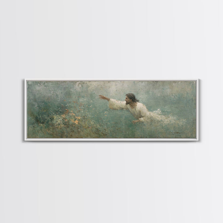 Redeeming Reach, Framed Canvas Print, Jesus Painting, Panoramic Wall Art, Christian Art Canvas, Christian Wall Art, Christian Gift Ideas