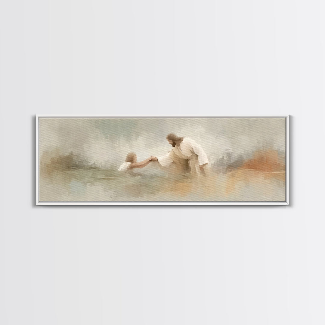 Saving Grace | Framed Canvas Print | Christian Art Canvas | Panoramic Print | Jesus Painting | Christian Wall Art | Modern Christian Art