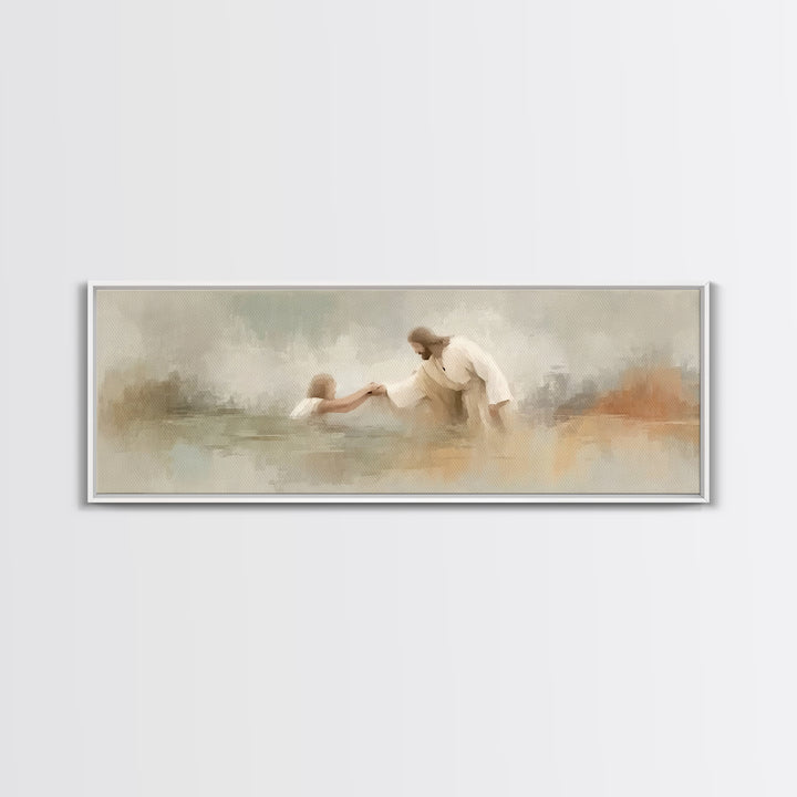 Saving Grace | Framed Canvas Print | Christian Art Canvas | Panoramic Print | Jesus Painting | Christian Wall Art | Modern Christian Art