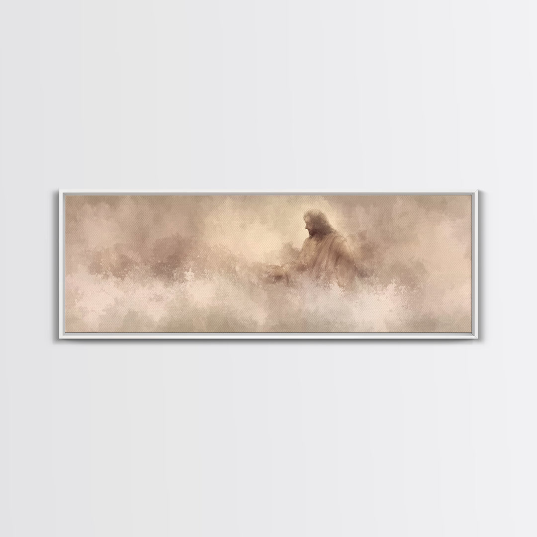 Graceful Rescue, Framed Canvas Print, Panoramic Frame, Christian Art Canvas, Jesus Painting, Christian Decor, Christian Wall Art