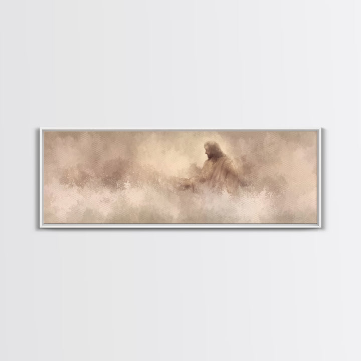 Graceful Rescue, Framed Canvas Print, Panoramic Frame, Christian Art Canvas, Jesus Painting, Christian Decor, Christian Wall Art