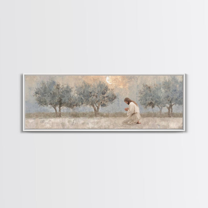 Midnight Prayer | Framed Canvas Print | Christian Wall Art | Jesus Painting | Panoramic Art | Christian Art Canvas | Subtle Christian Art