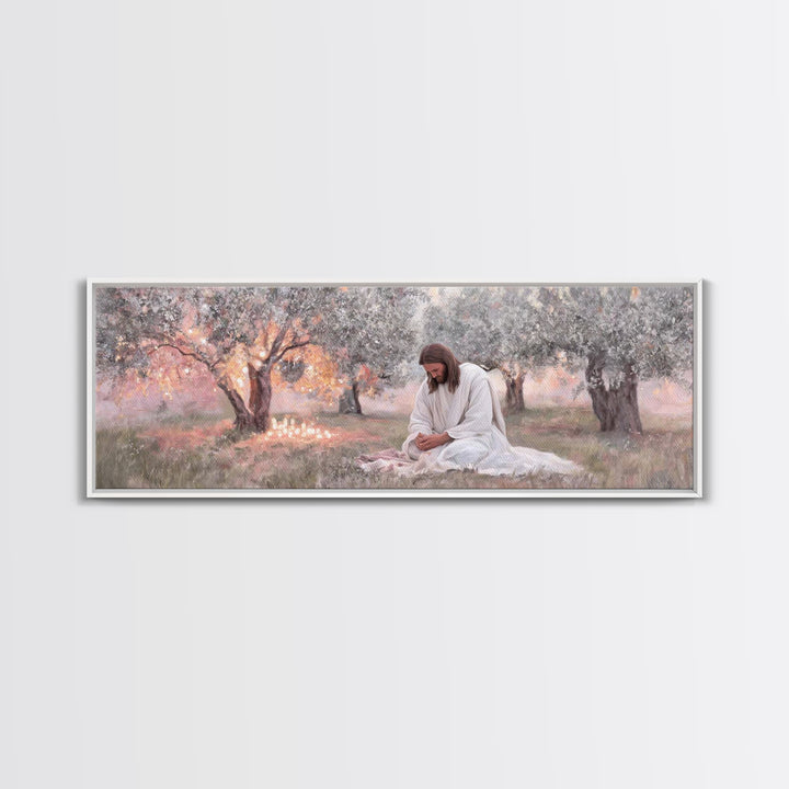 Quiet Devotion, Framed Canvas Print, Christian Art Canvas, Panoramic Painting, Jesus Painting, Christian Wall Art, Modern Christian Art