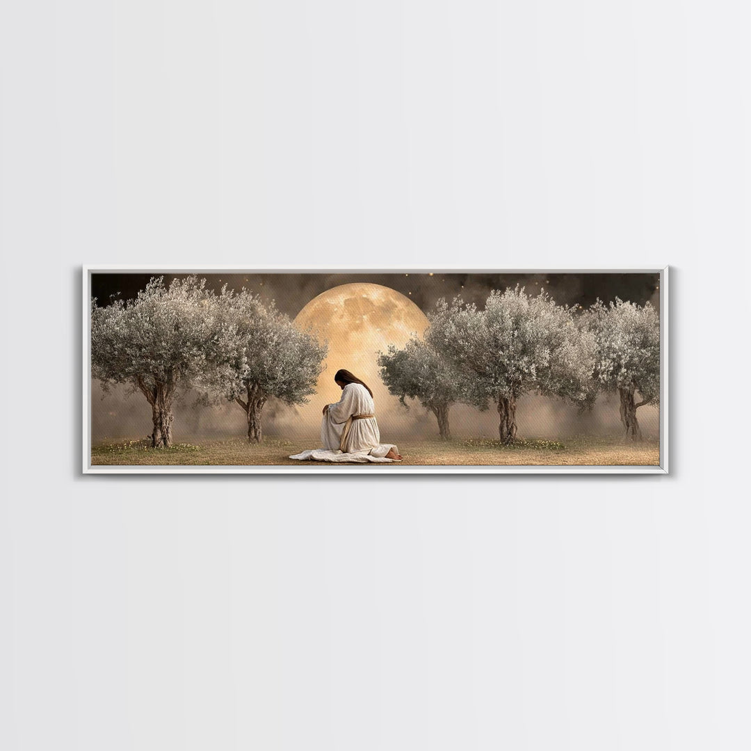 Garden Of Prayer, Framed Canvas Print, Christian Art, Jesus Painting, Panoramic Art, Christian Decor, Christian Gift, Large Christian Art,
