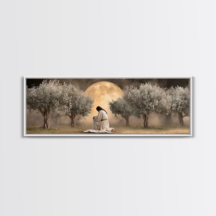 Garden Of Prayer, Framed Canvas Print, Christian Art, Jesus Painting, Panoramic Art, Christian Decor, Christian Gift, Large Christian Art,