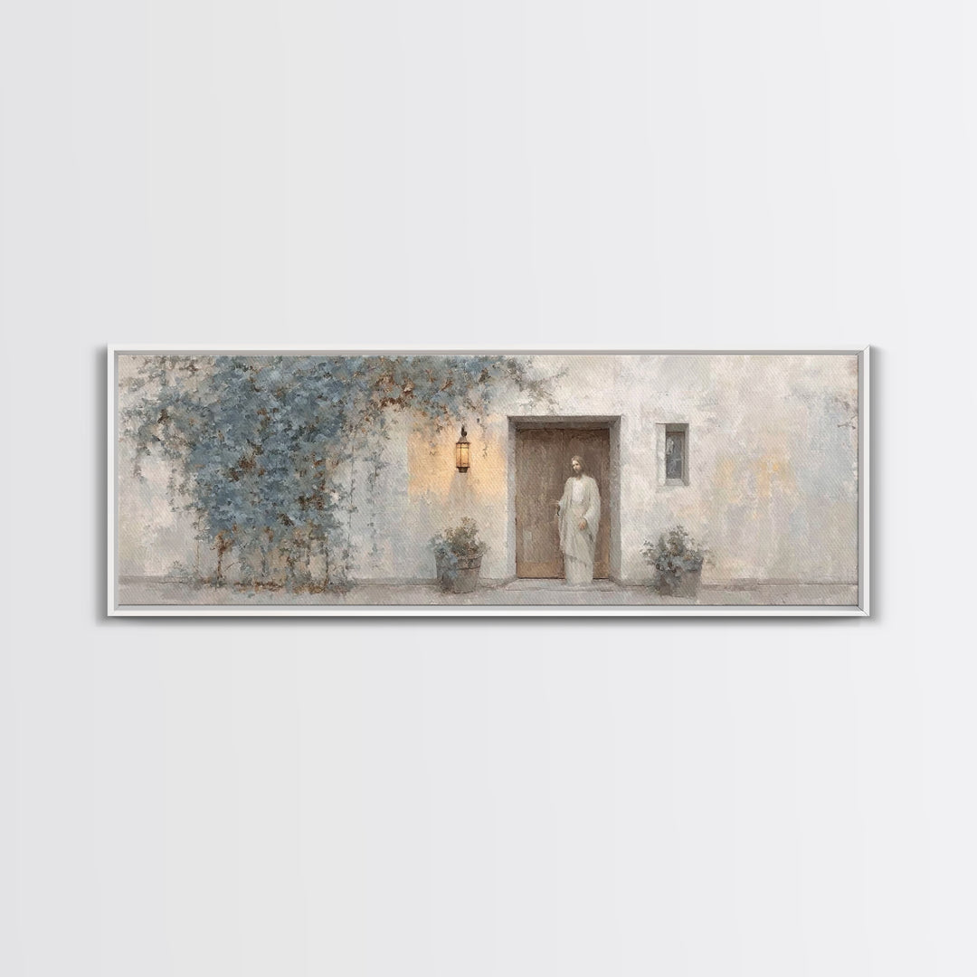 Holy Visitor | Framed Canvas Print | Christian Art | Jesus Painting | Panoramic Art | Christian Decor | Christian Gift | Large Christian Ar