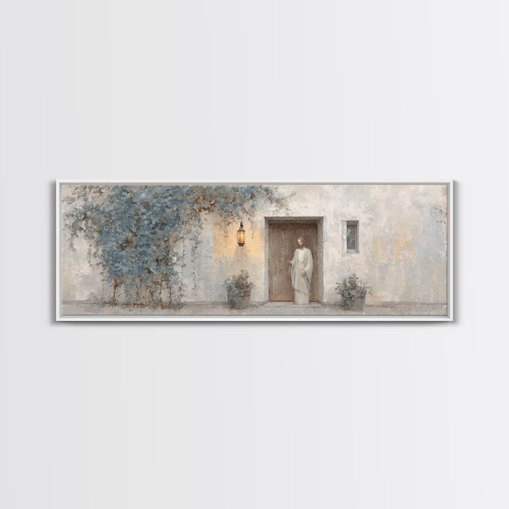 Holy Visitor | Framed Canvas Print | Christian Art | Jesus Painting | Panoramic Art | Christian Decor | Christian Gift | Large Christian Ar