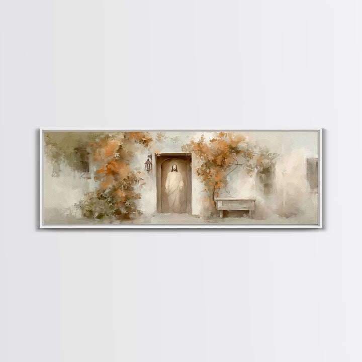 Quiet Shepherd Path, Framed Canvas Print, Christian Art, Jesus Painting, Panoramic Art, Christian Decor, Christian Gift, Large Christian Ar