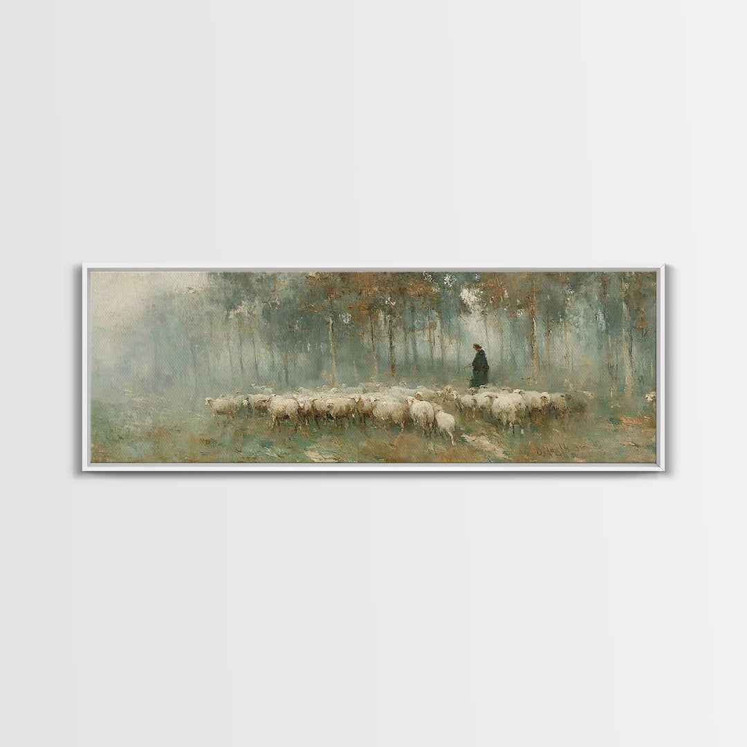 Gentle Shepherd Path – Framed Canvas Print – Panoramic Art – Christian Wall Art – Christian Art Canvas – Jesus Painting – Christmas Art