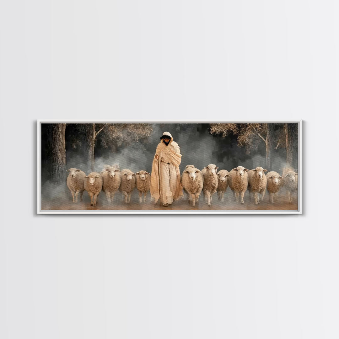 Holy Guardian Peace, Framed Canvas Print, Panoramic Wall Art, Jesus Painting Canvas, Christian Art Print, Christian Christmas Art, Christia