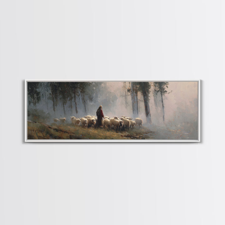 Forest Flock Grace – Framed Canvas Print – Panoramic Painting – Christian Art Gift – Jesus Canvas Art – Christmas Art Work – Christian Wall