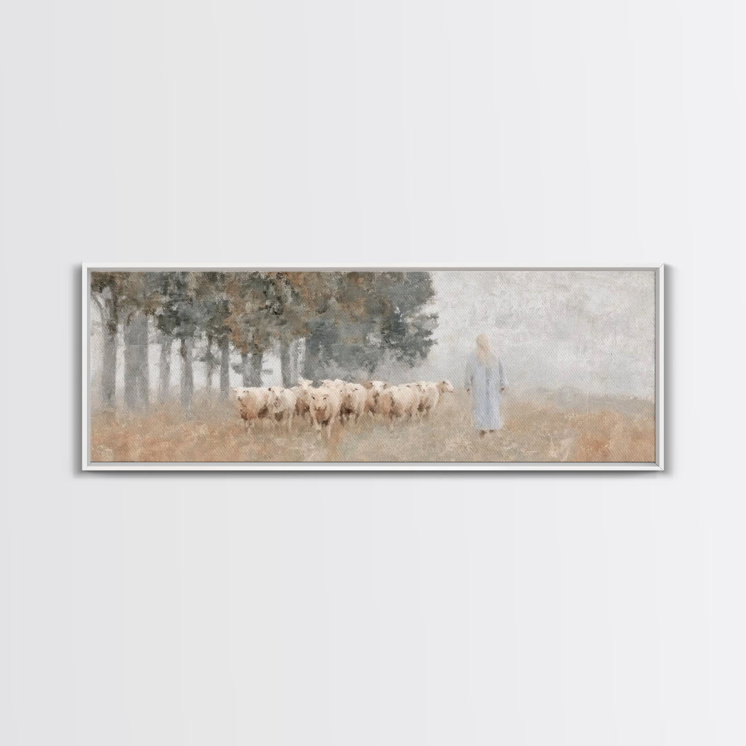 Pasture Of Hope | Framed Canvas Print | Panoramic Art | Christian Art Canvas | Jesus Painting | Christian Christmas Decor | Subtle Christia