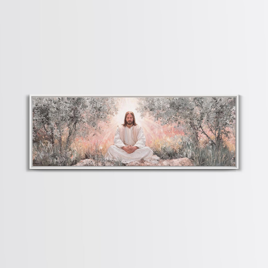 Garden Of Holy Rest, Framed Canvas Print, Panoramic Print, Christian Art Work, Jesus Canvas Art, Christian Wall Art, Christmas Art Framed