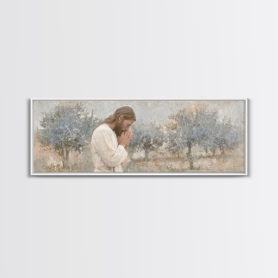 Silent Garden Grace | Framed Canvas Print | Panoramic Wall Art | Jesus Canvas Art | Christian Art Print | Modern Christian Painting | Chris
