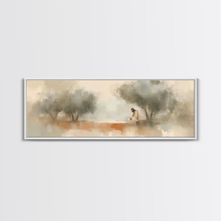 Evening Of Devotion – Framed Canvas Print – Panoramic Art – Christian Wall Art – Jesus Art Print – Christian Christmas Art – Large Christia