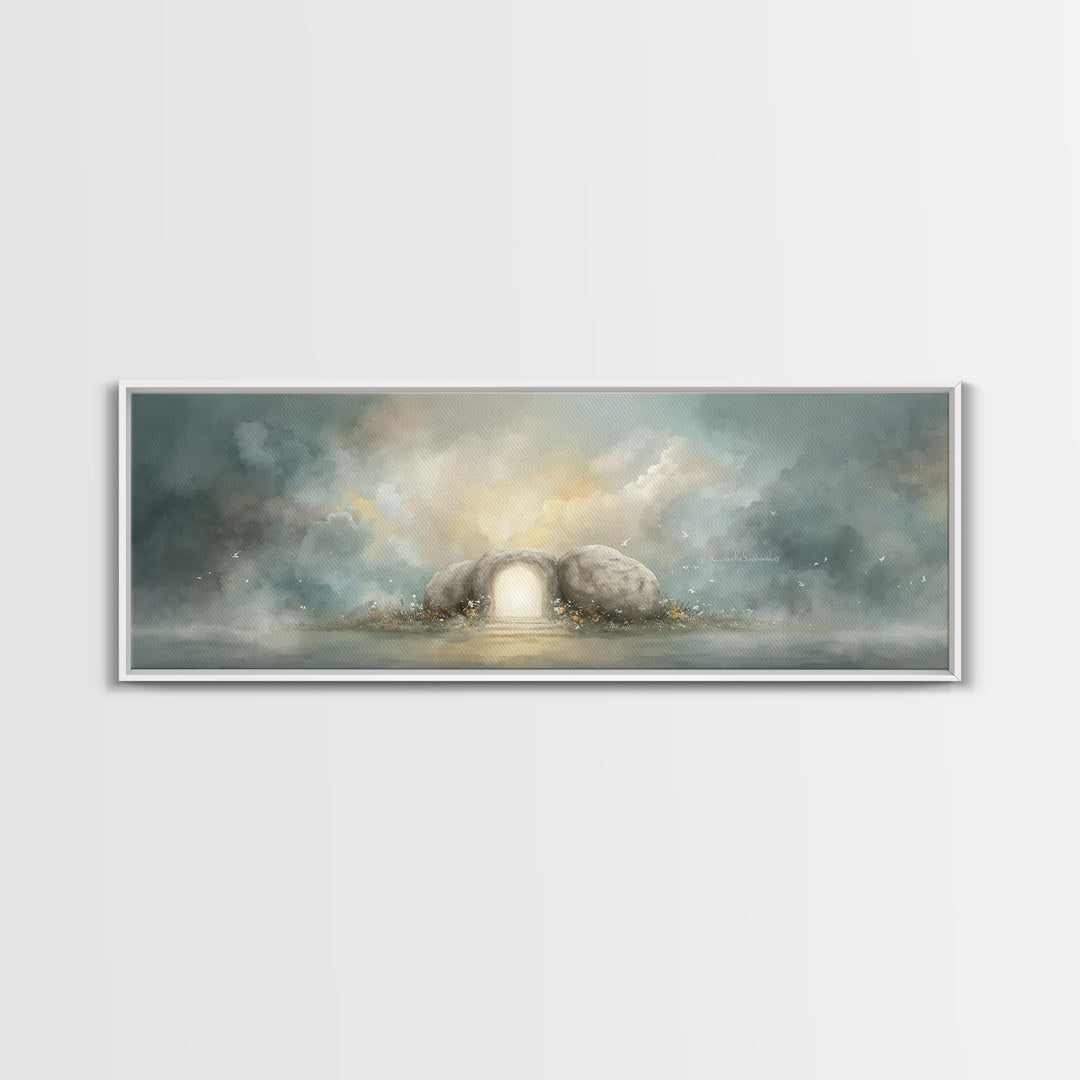 Dawn Of Hope – Framed Canvas Print – Extra Wide Art – Christian Art Canvas – Christian Painting – Christmas Art – Jesus Painting