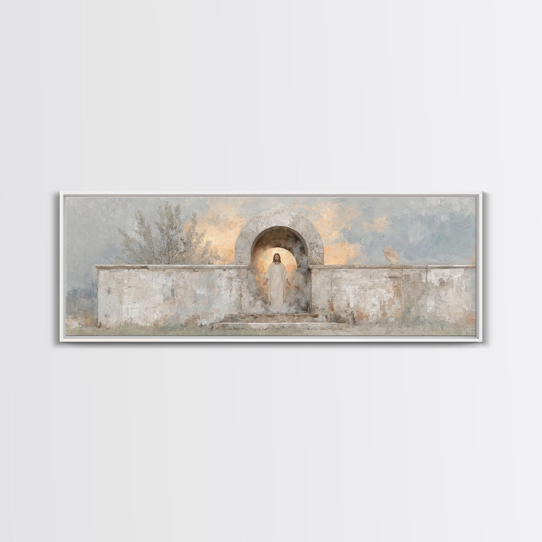 Radiant Salvation, Framed Canvas Print, Panoramic Painting, Christian Art Canvas, Jesus Wall Art, Christian Christmas Art, Christian Decor