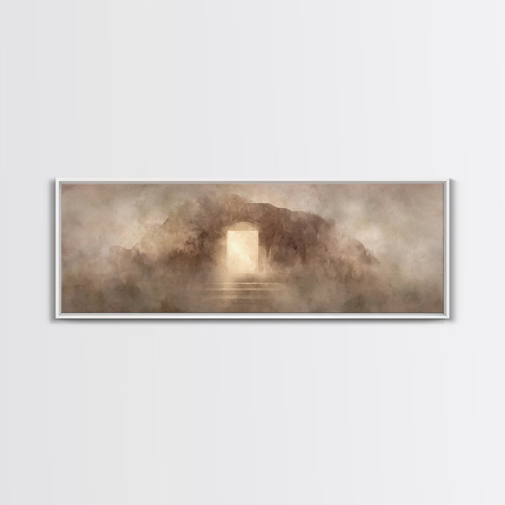Resurrection Stone Gate | Framed Canvas Print | Panoramic Art | Christian Art Canvas | Christian Painting | Jesus Painting | Christmas Art