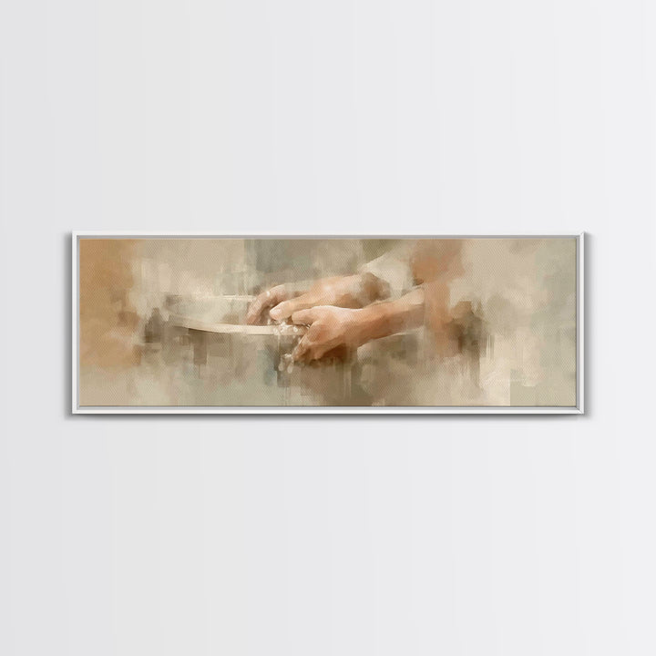 Hands Of Compassion | Framed Canvas Print | Christian Wall Art | Christian Art Canvas | Panoramic Art | Christian Painting | Jesus Canvas A