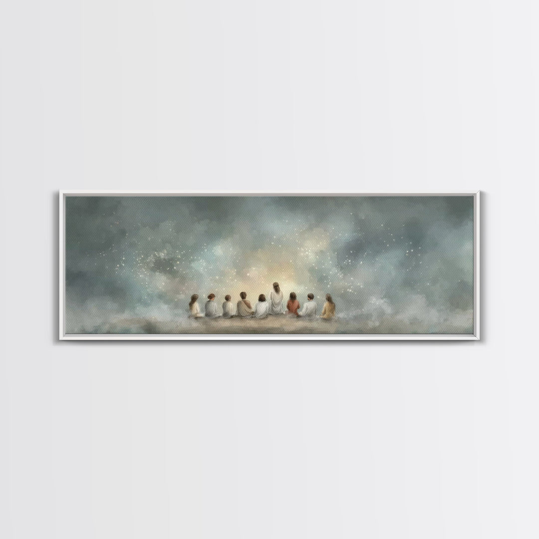 Heavenly Gathering, Framed Canvas Print, Panoramic Print, Christian Art Canvas, Christian Painting, Jesus Painting, Christian Wall Art