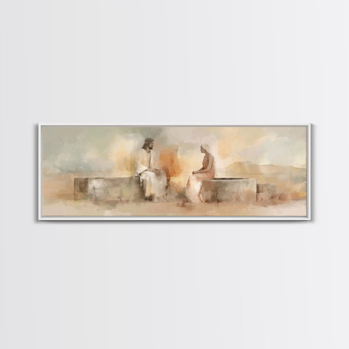 Living Water Meeting | Framed Canvas Print | Panoramic Wall Art | Christian Art Canvas | Christian Painting | Jesus Art Print | Christian D