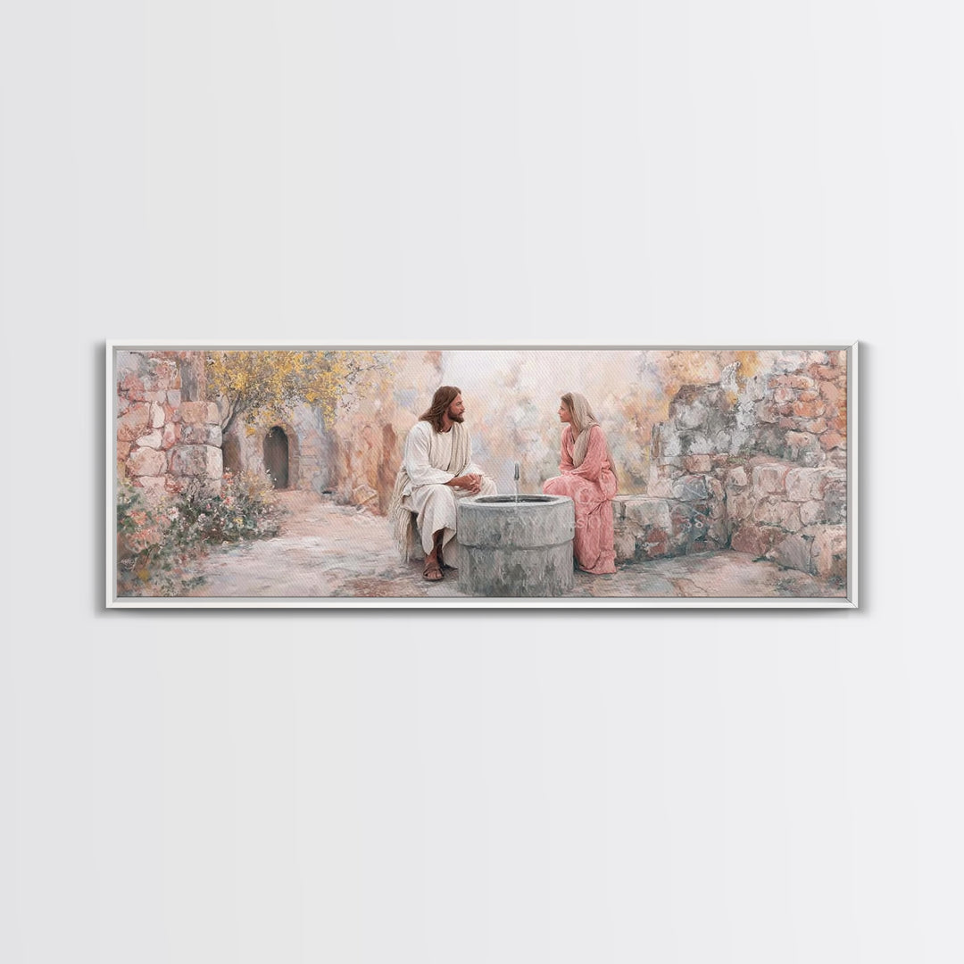 Gentle Well Light – Framed Canvas Print – Christian Art Print – Jesus Painting – Panoramic Frame – Christian Wall Art – Christian Decor