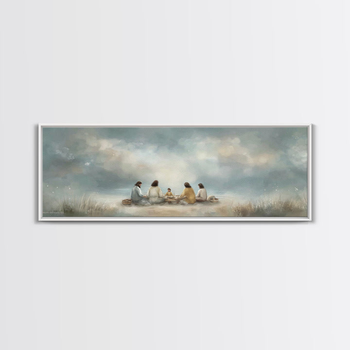 Harbor Meal Blessing | Framed Canvas Print | Christian Wall Art | Jesus Painting | Christian Art Canvas | Panoramic Painting | Christian Gi