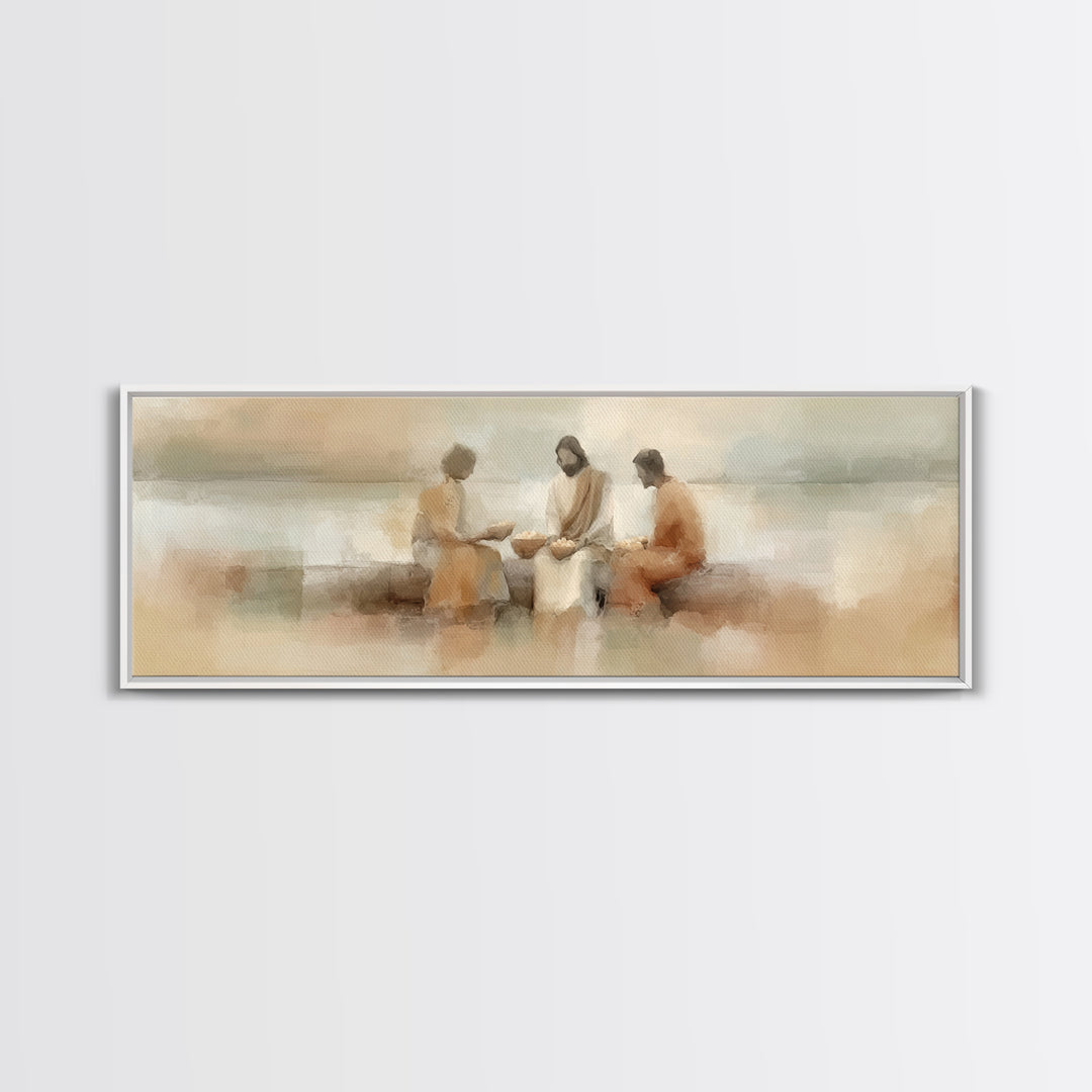 Shore of Abundance – Framed Canvas Print – Jesus Painting – Christian Wall Art – Panoramic Art – Christian Art Canvas – Christian Gift