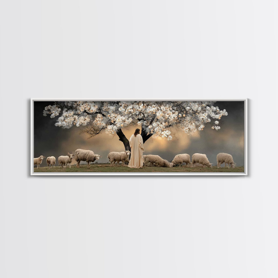 Under Blooming Grace, Framed Canvas Print, Christian Art Canvas, Panoramic Painting, Christian Wall Art, Jesus Painting, Christian Decor