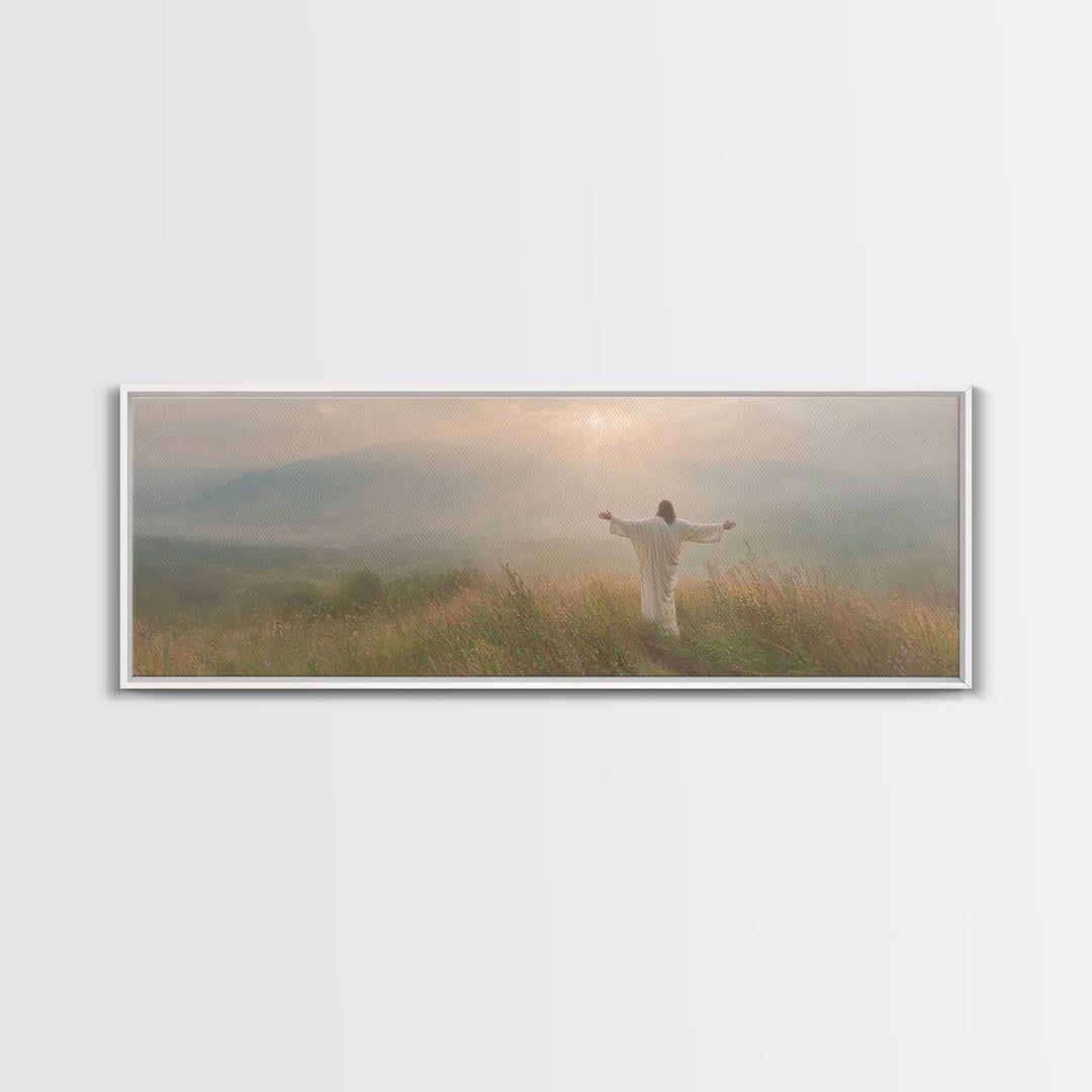 Crowned In Sunrise | Framed Canvas Print | Christian Wall Art | Jesus Painting | Panoramic Print | Christian Art Canvas | Christmas Art Wor