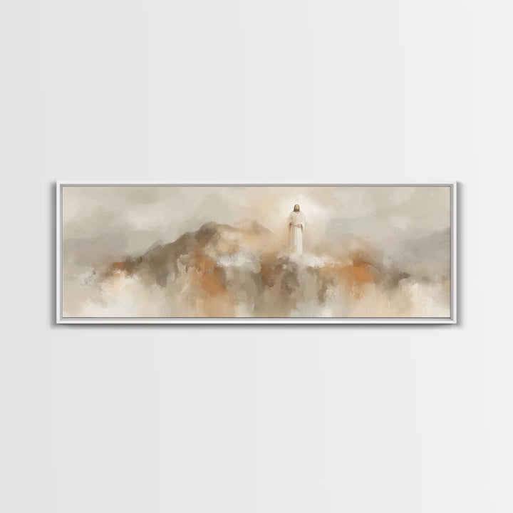 Gathered In Faith, Framed Canvas Print, Christian Wall Art, Jesus Painting, Panoramic Painting, Christian Art Canvas, Christian Art Print,