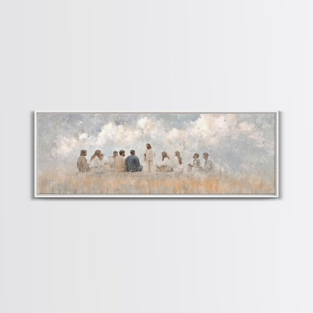 Cloudside Teaching – Framed Canvas Print – Christian Wall Art – Panoramic Art – Christian Art Canvas – Jesus Painting – Large Christian Pai