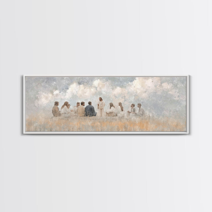 Cloudside Teaching – Framed Canvas Print – Christian Wall Art – Panoramic Art – Christian Art Canvas – Jesus Painting – Large Christian Pai