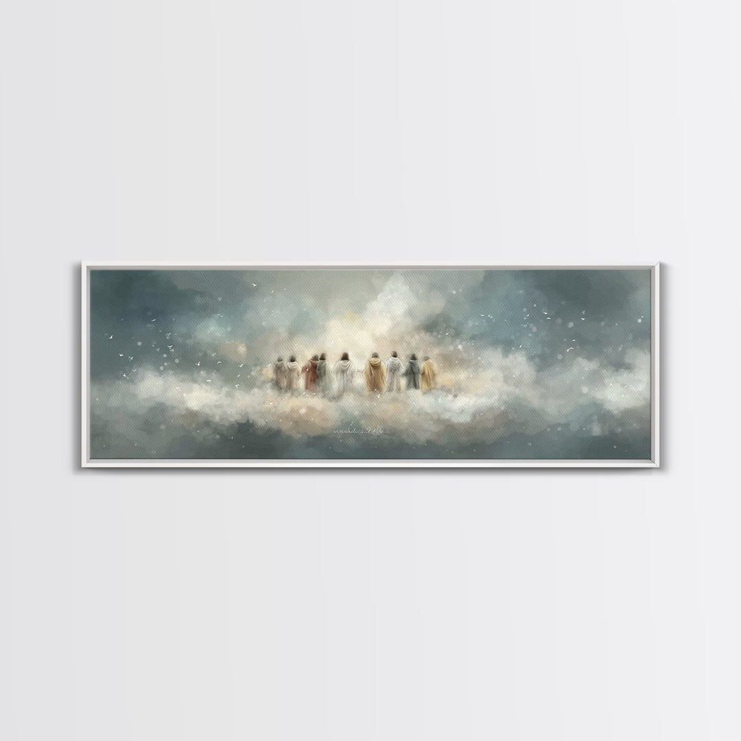 Heavenly Gathering, Framed Canvas Print, Christian Wall Art, Panoramic Print, Christian Art Canvas, Jesus Painting, Christian Christmas Art