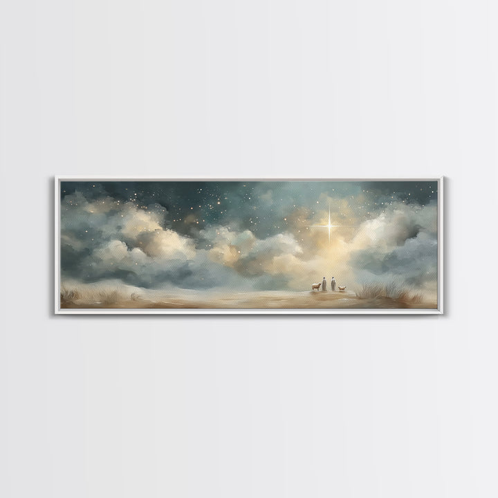 Radiant Night Promise – Framed Canvas Print – Christian Wall Art – Panoramic Print – Jesus Art Print – Christmas Art – Christian Painting