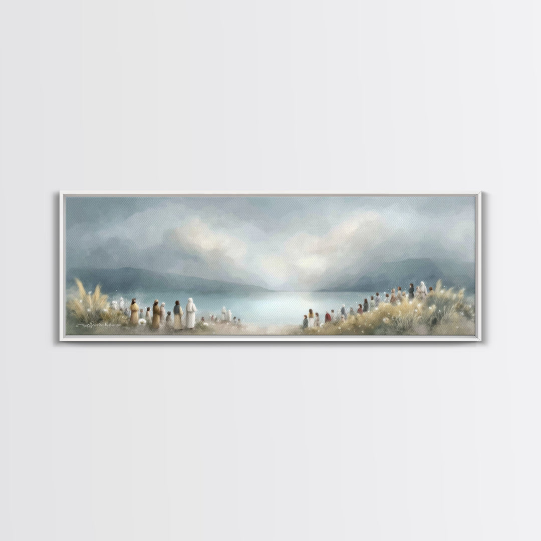 The Gathering Light – Framed Canvas Print – Christian Wall Art – Panoramic Art – Christian Art Canvas – Jesus Painting – Christian Decor